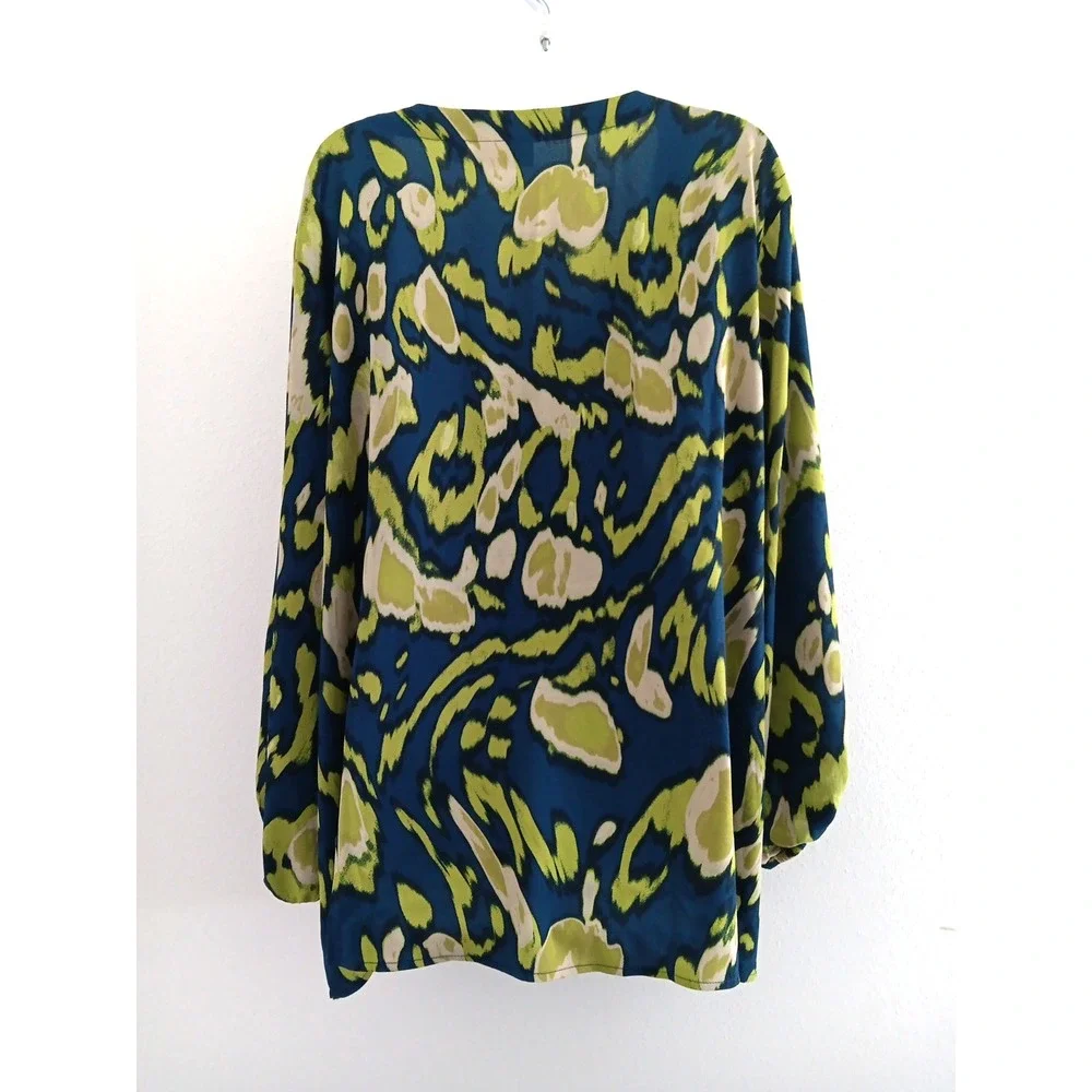Bellisima by Kim Gravel Tunic Womens Plus 3X Green Blue Flowing Geometric Career - Picture 5 of 12